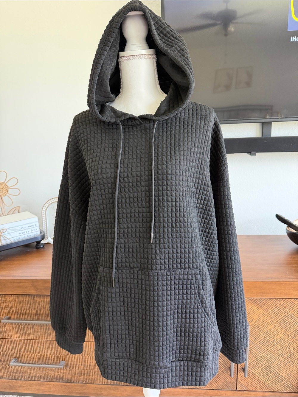 Hooded Waffle-Knit Pullover Sweater